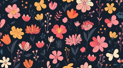Cute flower, doodle, seamless pattern background. Generative Ai