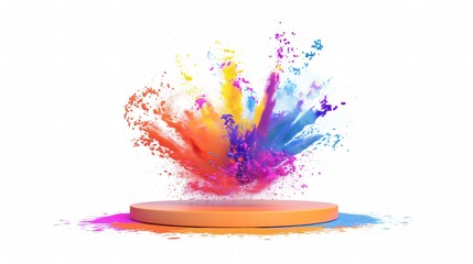 3D Podium with Abstract Explosion of Colored