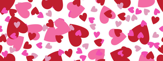 Valentine special seamless pattern with pink and red hearts with transparent background