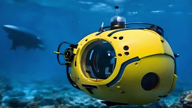 An underwater drone exploring the depths of the ocean, equipped with advanced sensors for marine exploration and research.
