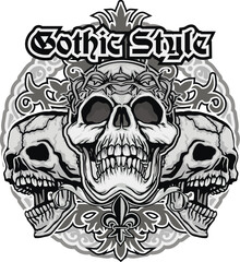 Gothic sign with skull, grunge vintage design t shirts