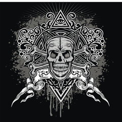 Gothic sign with skull, grunge vintage design t shirts