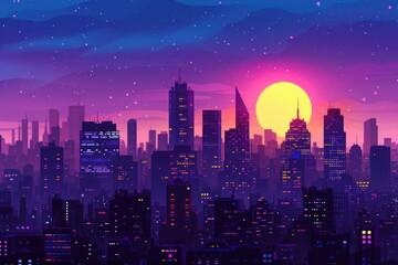 Fototapeta premium The ambient glow of a high-tech metropolis with innovative transportation methods, perfect for illustrating stories or games set in an advanced urban future..