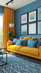 Comfortable modern sofa, soft luxury couch in cozy living room minimal elegant aesthetic home interior design contemporary style background space. House furniture store shopping advertising promo .