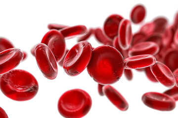 Flowing red blood cells isolated on transparent background, Blood circulation system in the human body, Microbiology concept - obrazy, fototapety, plakaty