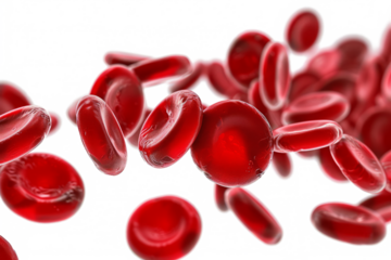 Flowing red blood cells isolated on transparent background, Blood circulation system in the human body, Microbiology concept