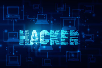 2d illustration cyber crime and internet privacy hacking.Network security,cyber attack,computer virus,ransomware and malware concept