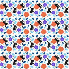 Seamless  pattern for fabric, wallpaper, book cover,  strawberry black cat, cute