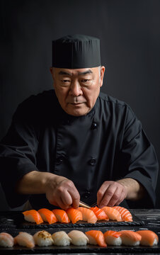 A professionist Japanese chef preparing sushi