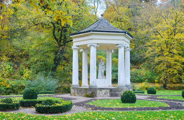 Pavilion in autumn, garden and park landscape