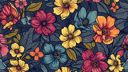 Seamless pattern flower on gray background. Generative Ai