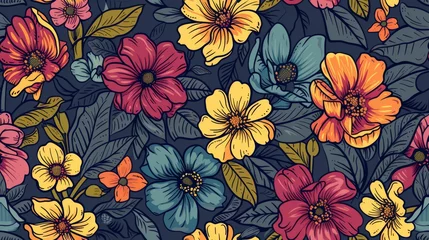 Fotobehang Seamless pattern flower on gray background. Generative Ai © Passtudio