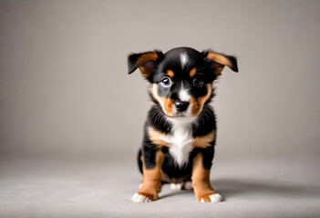 baby dog with funny expiration on minimal background, puppy