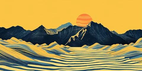 Gordijnen bright pop art illustration landscape mountains © Oleksandr