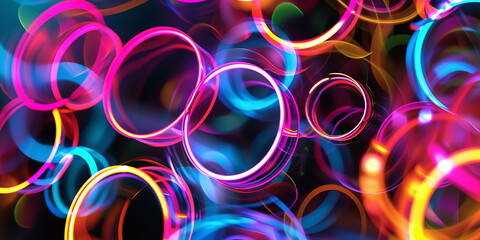 geometric pattern neon rings. futuristic digital background.