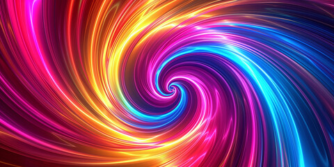 colorful abstract spiral rays and waves with cosmic rays, neon style