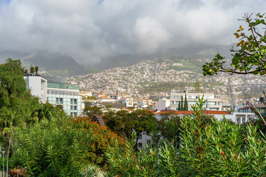 Stadtansicht auf Funchal aus dem Park Santa Catarina auf der Insel Madeira
