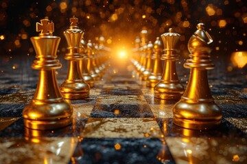 Golden chess moves out of the line. different concept unique success