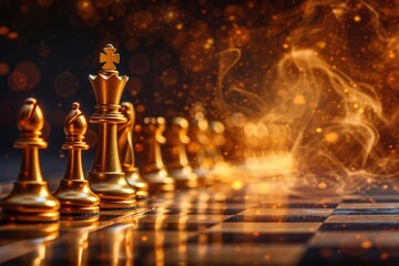 Golden chess moves out of the line. different concept unique success