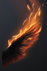 Fototapeta premium Black wing with fire flame effect