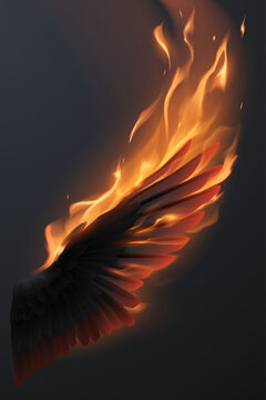 Black wing with fire flame effect