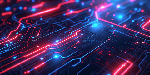 Obraz premium blue neon computer motherboard background, technology design