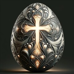 An egg with a glowing cross pattern.