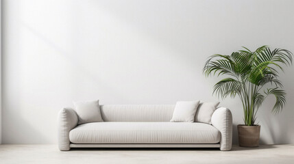 Comfortable modern sofa, soft luxury couch in cozy living room minimal elegant aesthetic home...