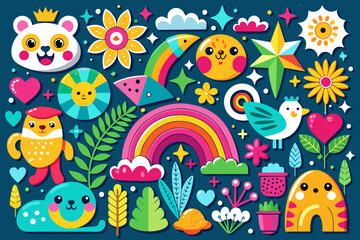 colorful summer trendy rainbows vector illustratio