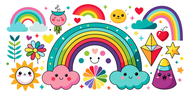 colorful summer trendy rainbows vector illustratio