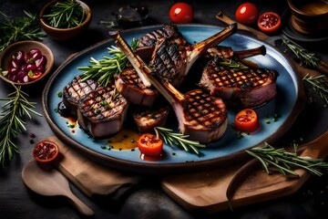A plate of succulent grilled lamb chops with a rosemary-infused marinade