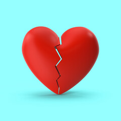 Red broken heart on blue background