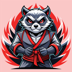 cat with red eyes, ninja cat, samurai, game, gamer logo, mascot, illustration, digital art