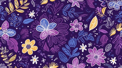 flower, doodle, seamless pattern isolated on purple background. Generative Ai