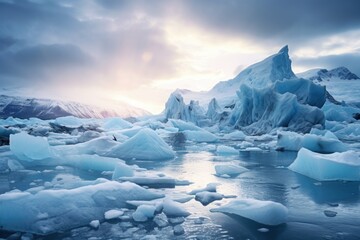 Fototapeta na wymiar Melting icebergs in Arctic landscape