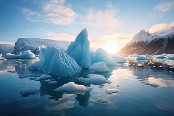 Melting icebergs in Arctic landscape