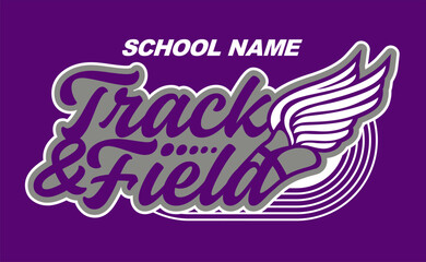 track and field team design with winged foot for school, college or league sports