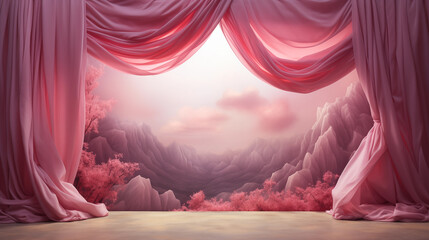 Stage with curtains Satin Pink background
