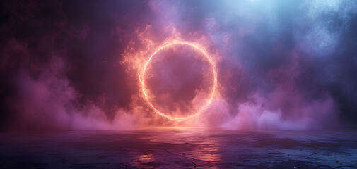 violet flaming circle with a collection of smoke around it