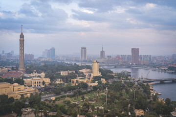 Cairo, Egypt - October 25, 2022. Views of the buildings and the Nile river in the old Cairo city - 731943754