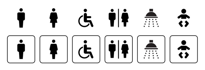 toilet vector icons set, male or female restroom wc - 731944151