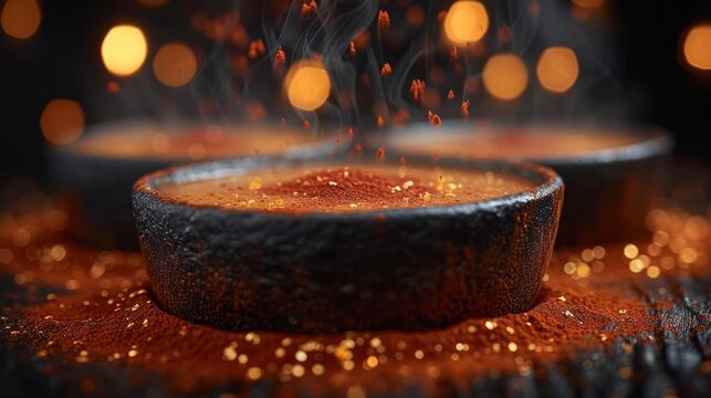 a close up of a bowl of food with a lot of smoke coming out of the top of the bowl.