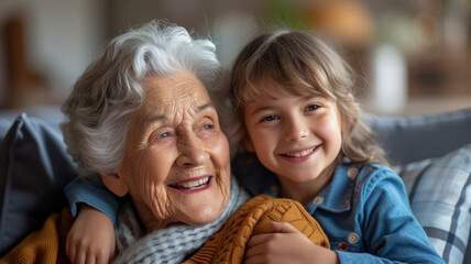Intergenerational bonding as seniors share stories with their grandkids, fostering connections and creating timeless memories
 - obrazy, fototapety, plakaty