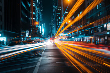 Abstract light trails in a busy urban area at night