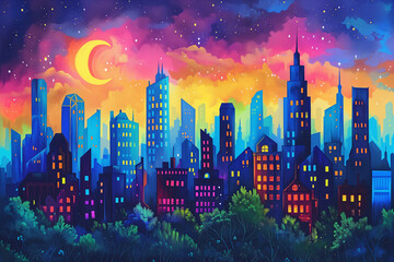 Vibrant cityscape at night