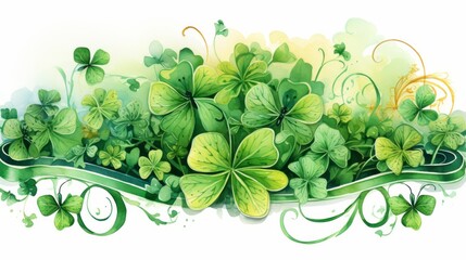 Watercolor green clover on a white background, st patrick's day celebration concept in Ireland