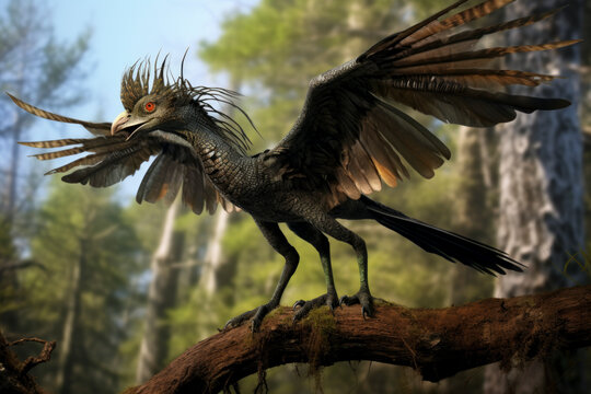 Imaginative rendering of Microraptor, a small, feathered dinosaur with the ability to glide