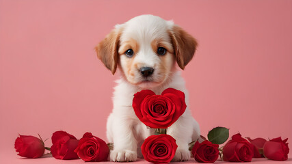 puppy with roses