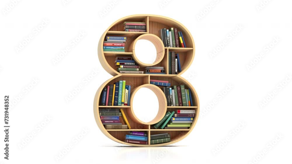 Aufkleber numbers 0 to 10 in the form of shelves with books isolated on white. countdown or counting for schoo