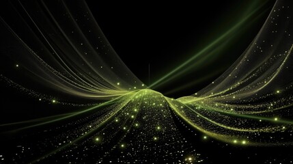 Fototapeta na wymiar Ethereal Green Light Particles in Space. A stream of green light particles swirling in a cosmic space setting.